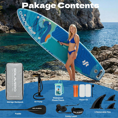 11' Inflatable Paddle Board With SUP Accessories, 3 Removable Fins & 3-Piece Adjustable Single Paddle| Non-Slip Adult Paddle Board In Various Designs For All Water Activities