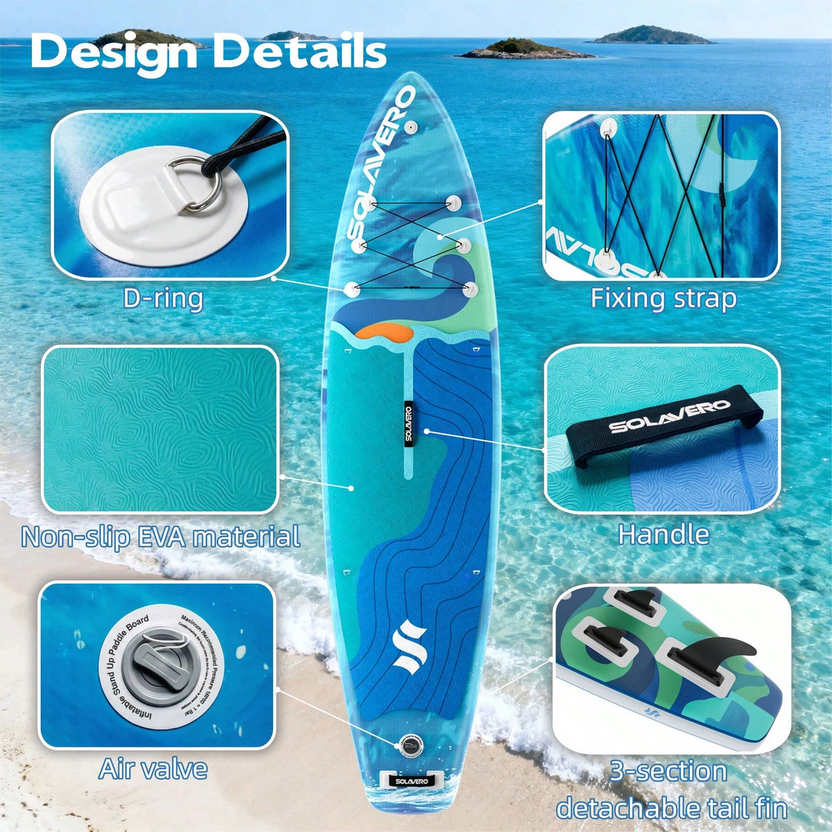 11' Inflatable Paddle Board With SUP Accessories, 3 Removable Fins & 3-Piece Adjustable Single Paddle| Non-Slip Adult Paddle Board In Various Designs For All Water Activities
