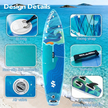 11' Inflatable Paddle Board With SUP Accessories, 3 Removable Fins & 3-Piece Adjustable Single Paddle| Non-Slip Adult Paddle Board In Various Designs For All Water Activities