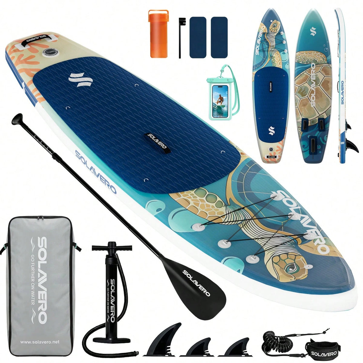 11' Inflatable Paddle Board With SUP Accessories, 3 Removable Fins & 3-Piece Adjustable Single Paddle| Non-Slip Adult Paddle Board In Various Designs For All Water Activities