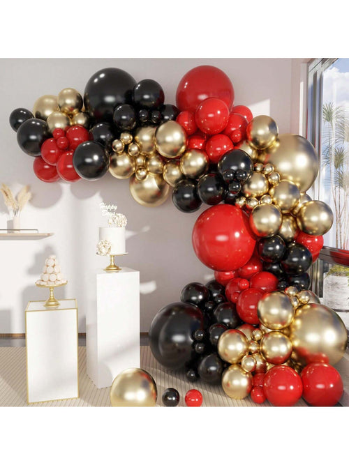 113 Pieces Of Black, Gold, Red Balloon Garland Arch Set, Used For Decorating Boys, Girls, Children's Birthdays, Baby Showers, Graduation Parties