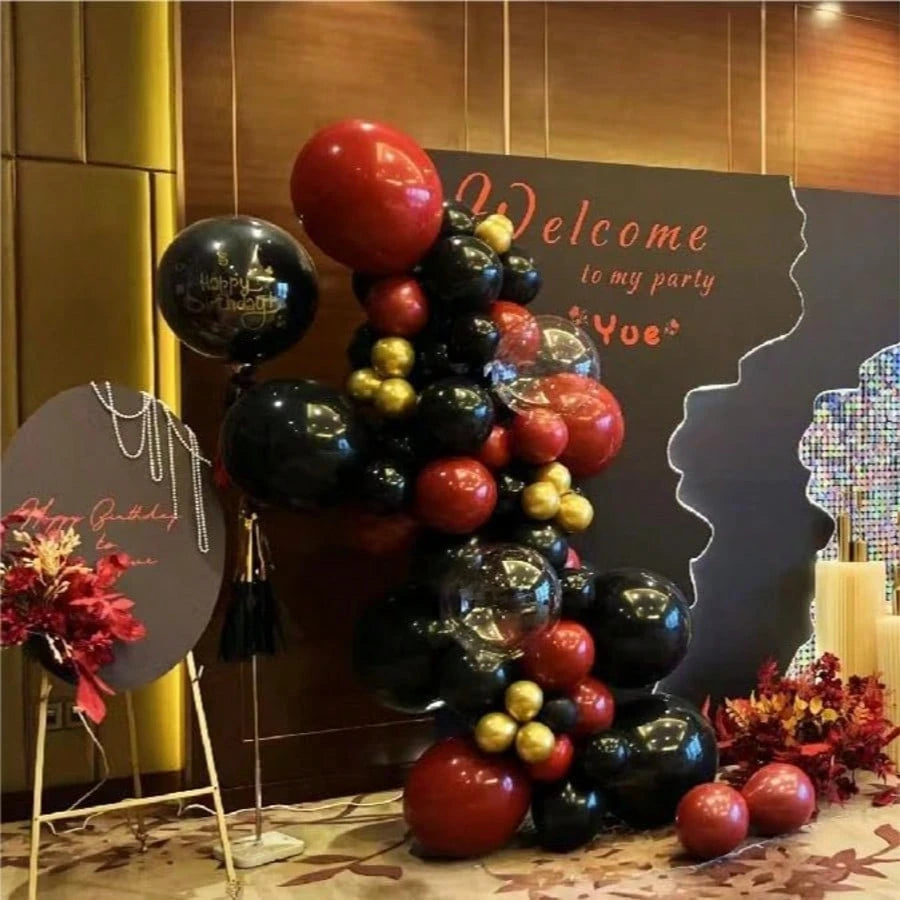 113 Pieces Of Black, Gold, Red Balloon Garland Arch Set, Used For Decorating Boys, Girls, Children's Birthdays, Baby Showers, Graduation Parties