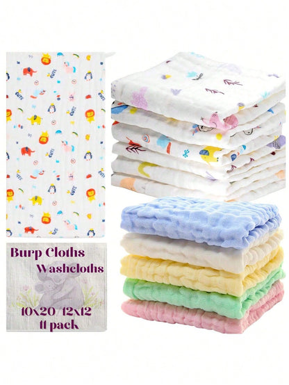 11Pcs 6-Layer Muslin Cotton Burp Cloths, Large Absorbent Breathable Baby Spit Up Cloths, Soft Burping Towels For Newborn Daily Use