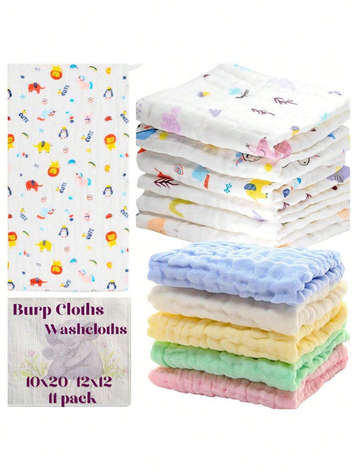 11Pcs 6-Layer Muslin Cotton Burp Cloths, Large Absorbent Breathable Baby Spit Up Cloths, Soft Burping Towels For Newborn Daily Use