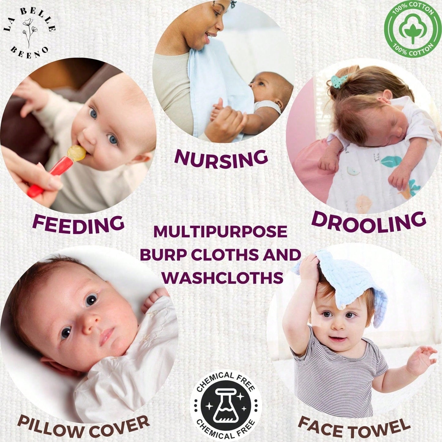 11Pcs 6-Layer Muslin Cotton Burp Cloths, Large Absorbent Breathable Baby Spit Up Cloths, Soft Burping Towels For Newborn Daily Use