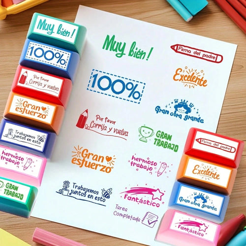 12 Colorful Spanish Seals, Teacher Incentive And Grading Seals, Primary School Signatures, Homework Prizes, Proofreading Seals, Teacher Gifts, Back-To-School Season Gifts With Storage Boxes, Self-Prod