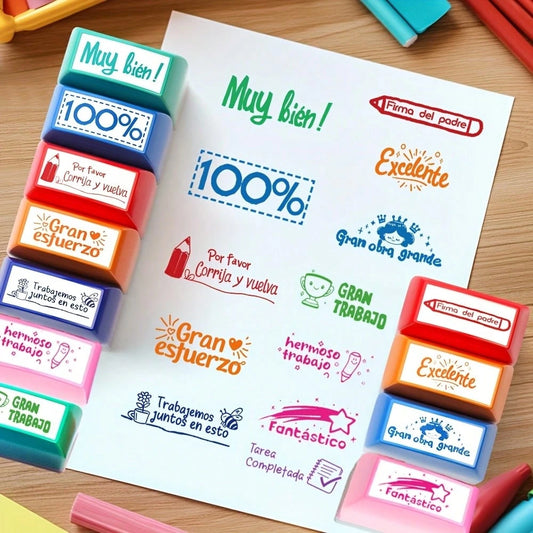 12 Colorful Spanish Seals, Teacher Incentive And Grading Seals, Primary School Signatures, Homework Prizes, Proofreading Seals, Teacher Gifts, Back-To-School Season Gifts With Storage Boxes, Self-Prod