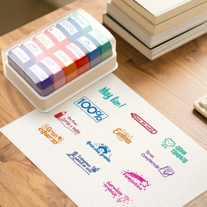 12 Colorful Spanish Seals, Teacher Incentive And Grading Seals, Primary School Signatures, Homework Prizes, Proofreading Seals, Teacher Gifts, Back-To-School Season Gifts With Storage Boxes, Self-Prod