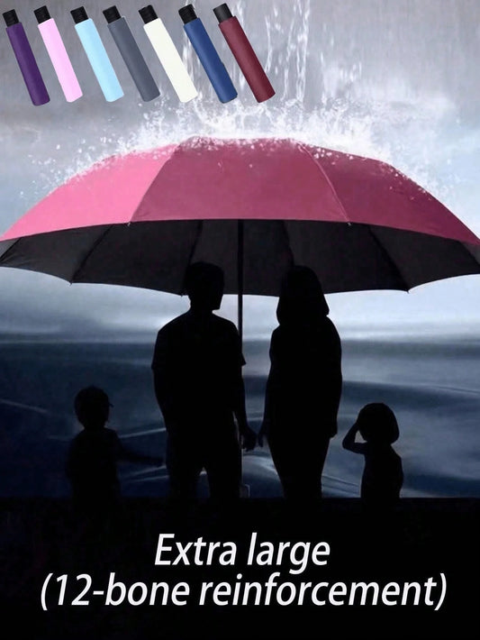 12-Rib Windproof Folding Umbrella, Travel Essential, Sun Protection And Rainproof Dual-Use, Portable Casual Vacation/Summer Supplies