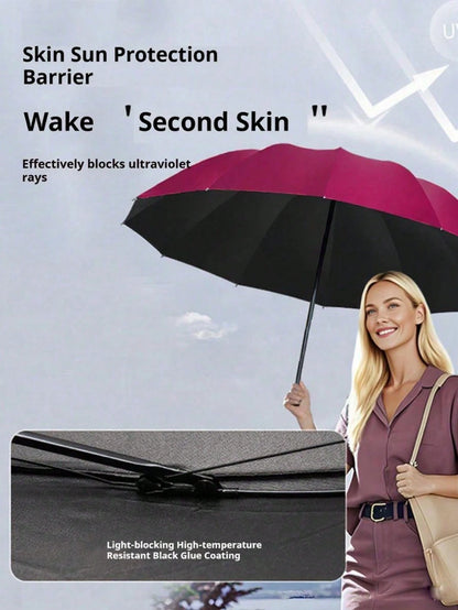 12-Rib Windproof Folding Umbrella, Travel Essential, Sun Protection And Rainproof Dual-Use, Portable Casual Vacation/Summer Supplies
