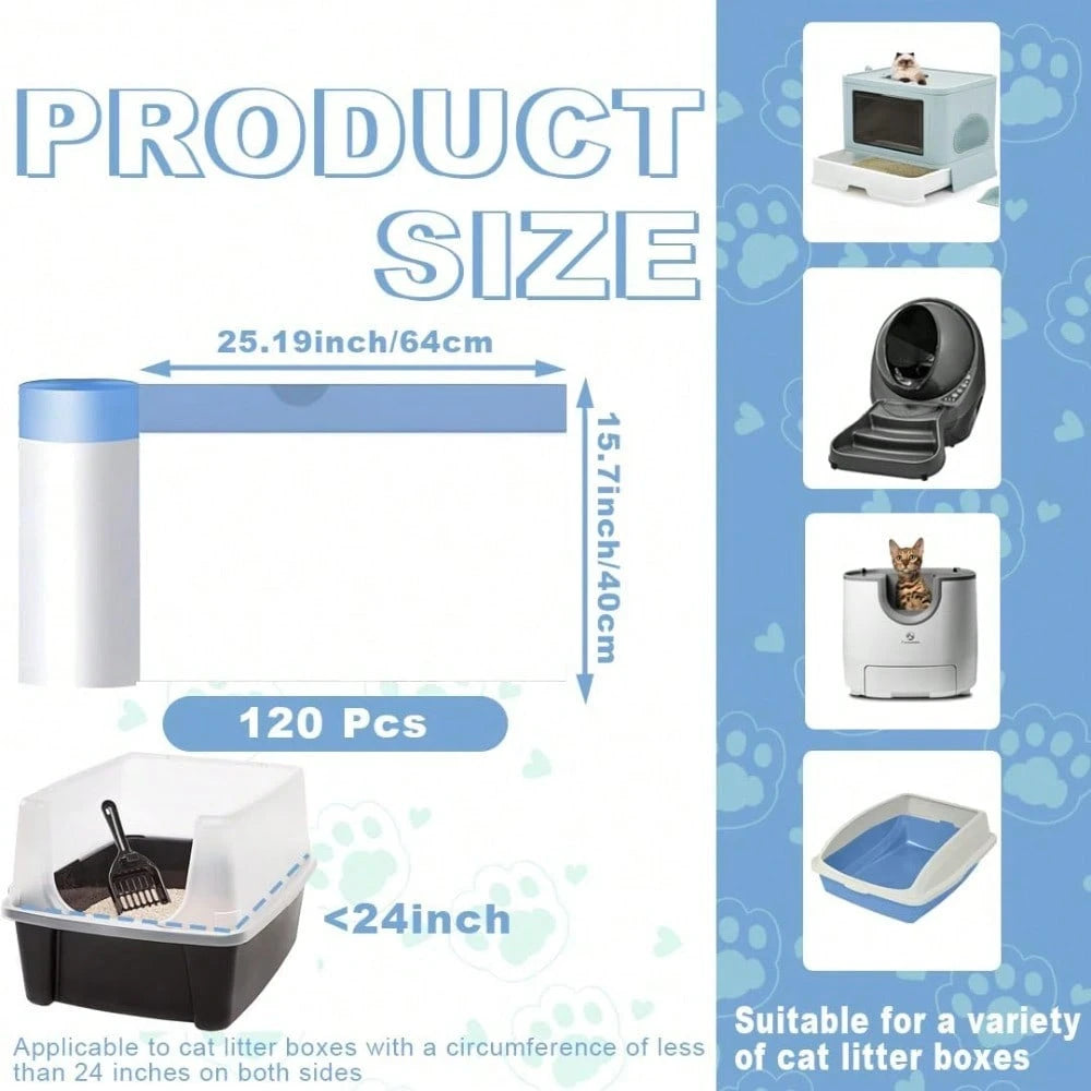 120 Pack Cat Litter Bags With Drawstring, 25x15.7 Inch Compatible With Litter Box Robot 3 And 4, Self Cleaning Cat Litter Box Liners For 10-12 Gallon Boxes