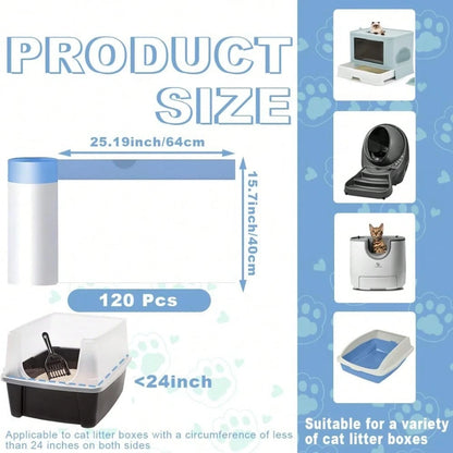 120 Pack Cat Litter Bags With Drawstring, 25x15.7 Inch Compatible With Litter Box Robot 3 And 4, Self Cleaning Cat Litter Box Liners For 10-12 Gallon Boxes