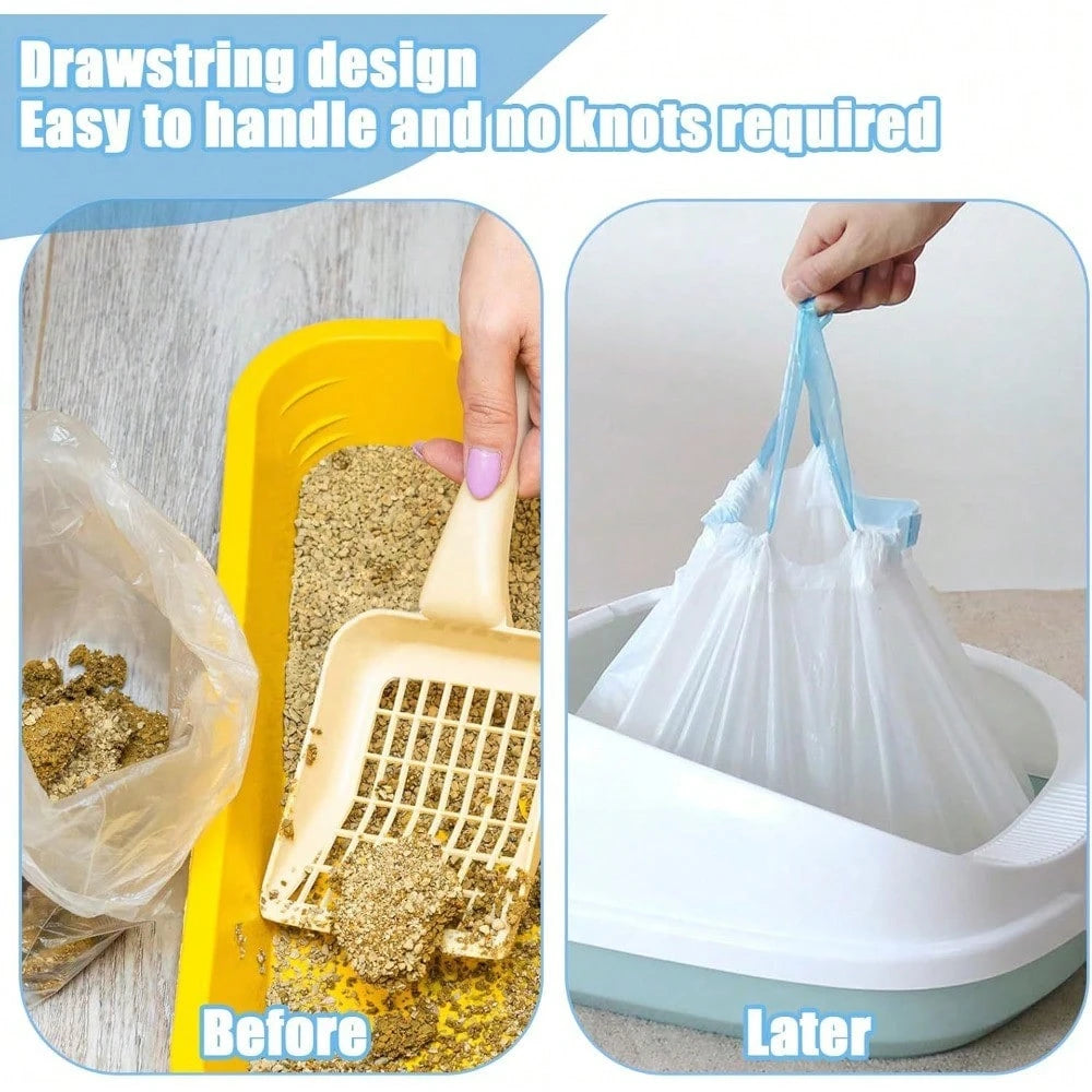 120 Pack Cat Litter Bags With Drawstring, 25x15.7 Inch Compatible With Litter Box Robot 3 And 4, Self Cleaning Cat Litter Box Liners For 10-12 Gallon Boxes