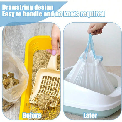 120 Pack Cat Litter Bags With Drawstring, 25x15.7 Inch Compatible With Litter Box Robot 3 And 4, Self Cleaning Cat Litter Box Liners For 10-12 Gallon Boxes