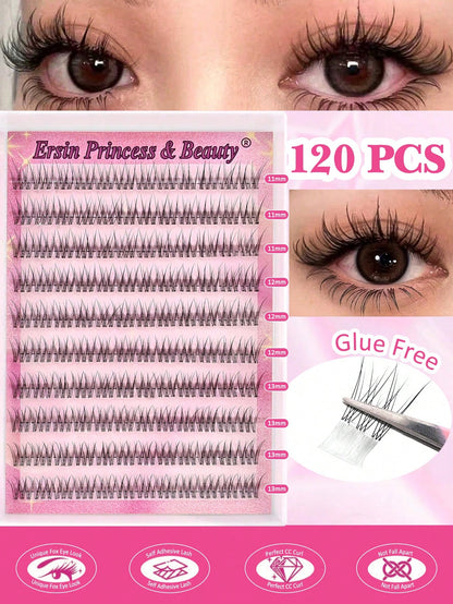 120pcs Self-Adhesive False Eyelash Clusters, 11-13mm Mixed Length Fluffy Single False Eyelashes, Self-Adhesive DIY False Eyelash Extensions, Eyelash Clusters, Pre-Glued Natural Long C-Curl Eyelash Clu