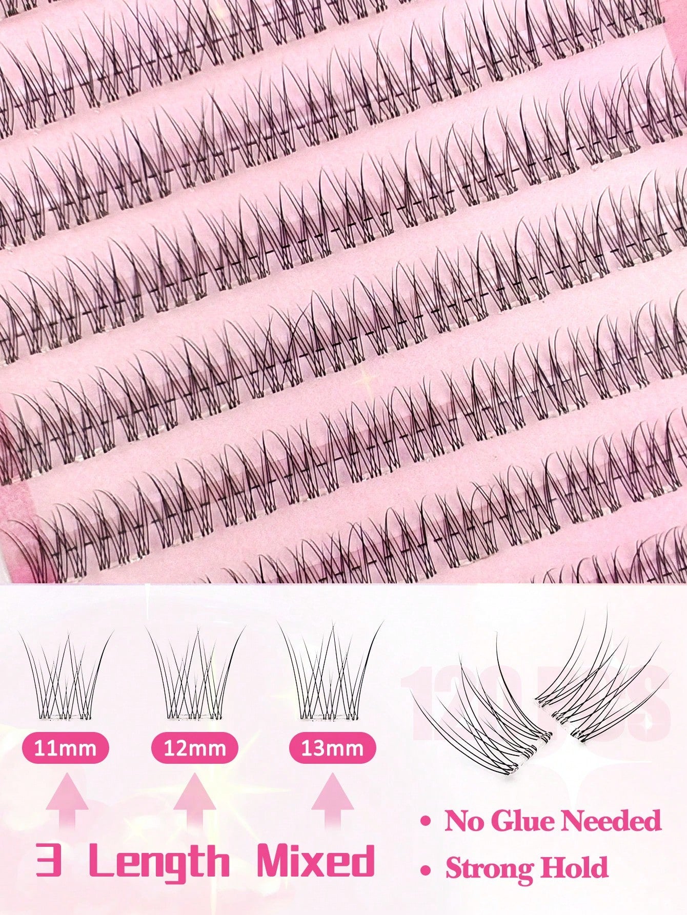 120pcs Self-Adhesive False Eyelash Clusters, 11-13mm Mixed Length Fluffy Single False Eyelashes, Self-Adhesive DIY False Eyelash Extensions, Eyelash Clusters, Pre-Glued Natural Long C-Curl Eyelash Clu