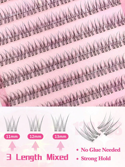 120pcs Self-Adhesive False Eyelash Clusters, 11-13mm Mixed Length Fluffy Single False Eyelashes, Self-Adhesive DIY False Eyelash Extensions, Eyelash Clusters, Pre-Glued Natural Long C-Curl Eyelash Clu