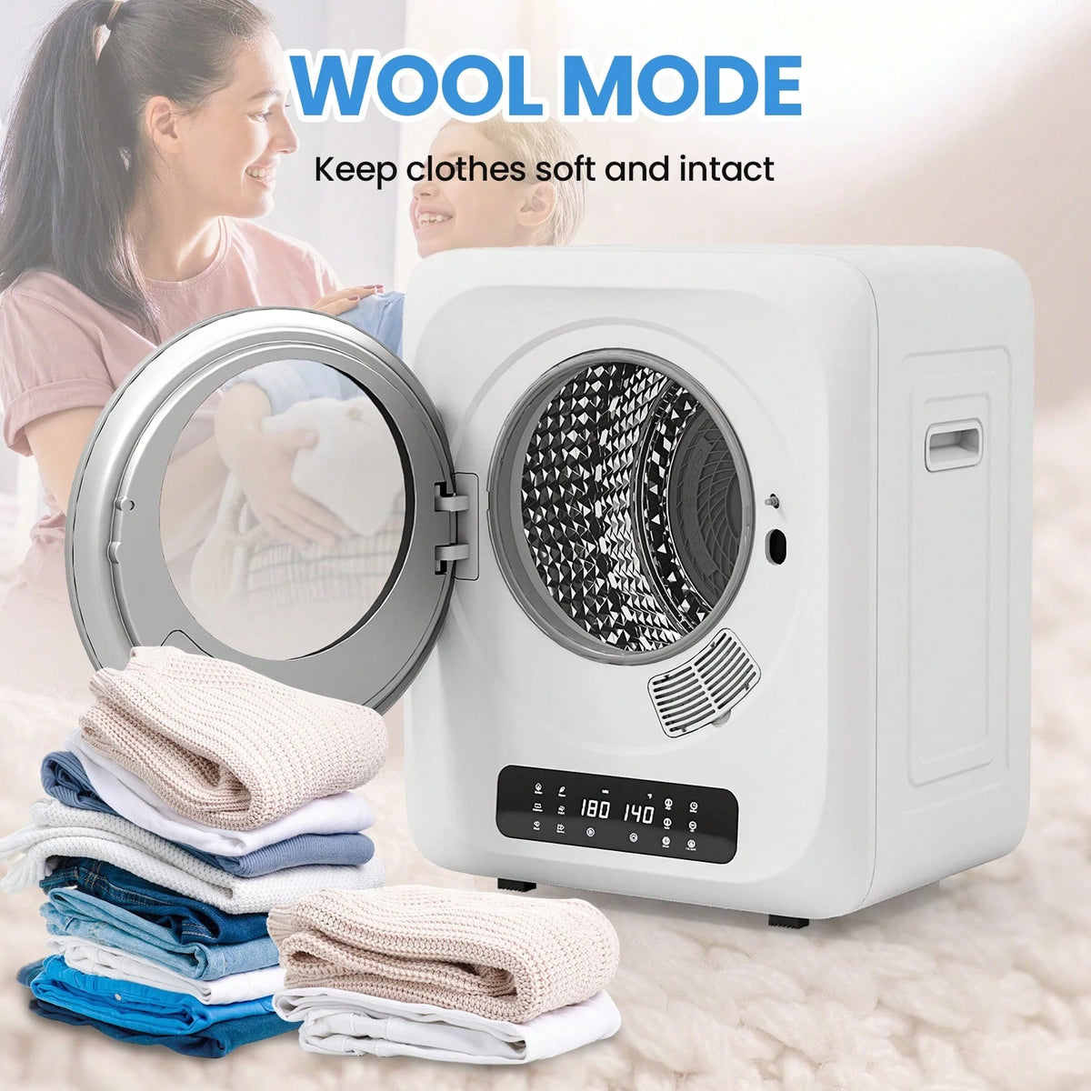 12Lbs Portable Clothes Dryer, 120V 850W Electric Compact Laundry Dryer With 6 Drying Modes, LED Touch Panel, Stainless Steel Tub For Apartments, Home, Dorms, RVs (White)