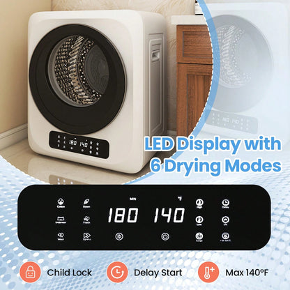 12Lbs Portable Clothes Dryer, 120V 850W Electric Compact Laundry Dryer With 6 Drying Modes, LED Touch Panel, Stainless Steel Tub For Apartments, Home, Dorms, RVs (White)