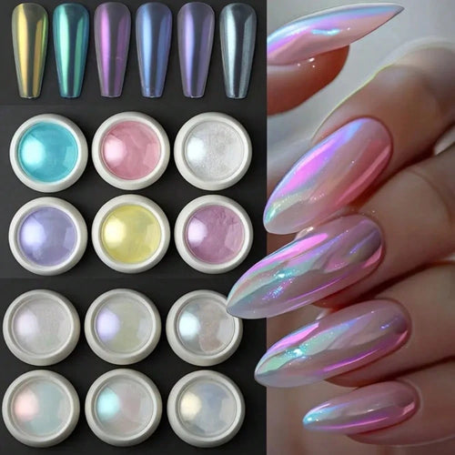 12pcs Aurora Nail Glitter Powder Set, Purple, Pink, Blue Nail Glitter Powder Nail Art Supplies