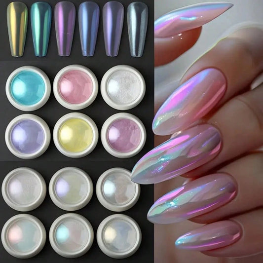 12pcs Aurora Nail Glitter Powder Set, Purple, Pink, Blue Nail Glitter Powder Nail Art Supplies