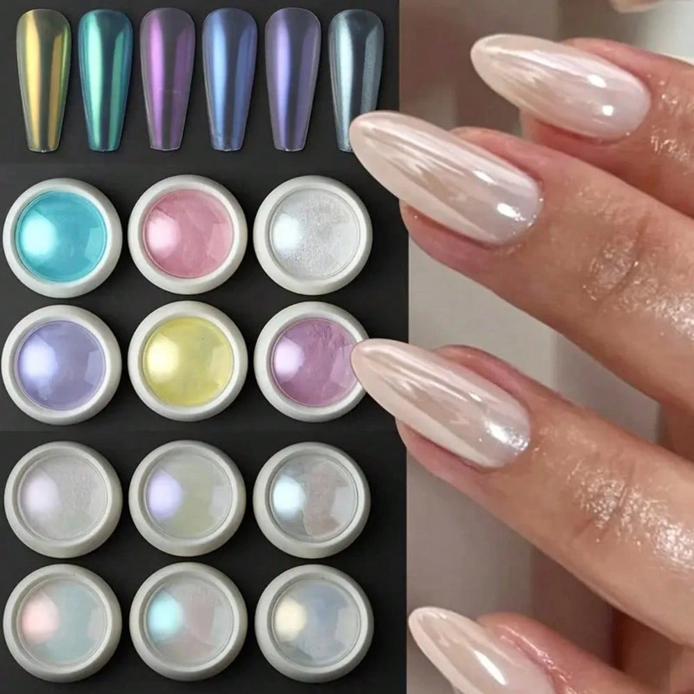 12pcs Aurora Nail Glitter Powder Set, Purple, Pink, Blue Nail Glitter Powder Nail Art Supplies