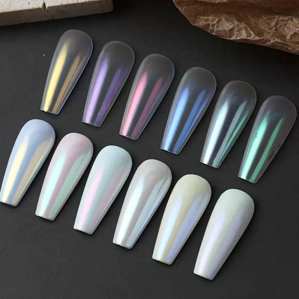 12pcs Aurora Nail Glitter Powder Set, Purple, Pink, Blue Nail Glitter Powder Nail Art Supplies
