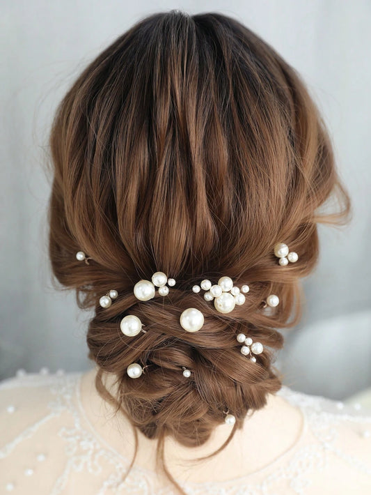 12pcs Faux Pearl Decor Hair Clips, Versatile Hair Accessories Suitable For Bride, Daily Wear & Wedding Valentine's Day Accessories