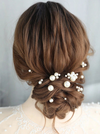 12pcs Faux Pearl Decor Hair Clips, Versatile Hair Accessories Suitable For Bride, Daily Wear & Wedding Valentine's Day Accessories