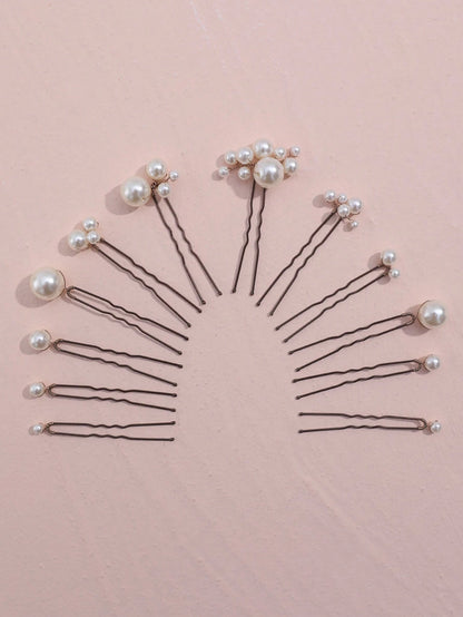 12pcs Faux Pearl Decor Hair Clips, Versatile Hair Accessories Suitable For Bride, Daily Wear & Wedding Valentine's Day Accessories