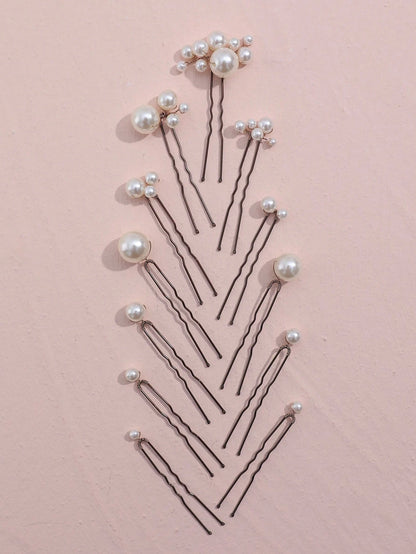 12pcs Faux Pearl Decor Hair Clips, Versatile Hair Accessories Suitable For Bride, Daily Wear & Wedding Valentine's Day Accessories