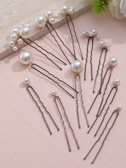 12pcs Faux Pearl Decor Hair Clips, Versatile Hair Accessories Suitable For Bride, Daily Wear & Wedding Valentine's Day Accessories