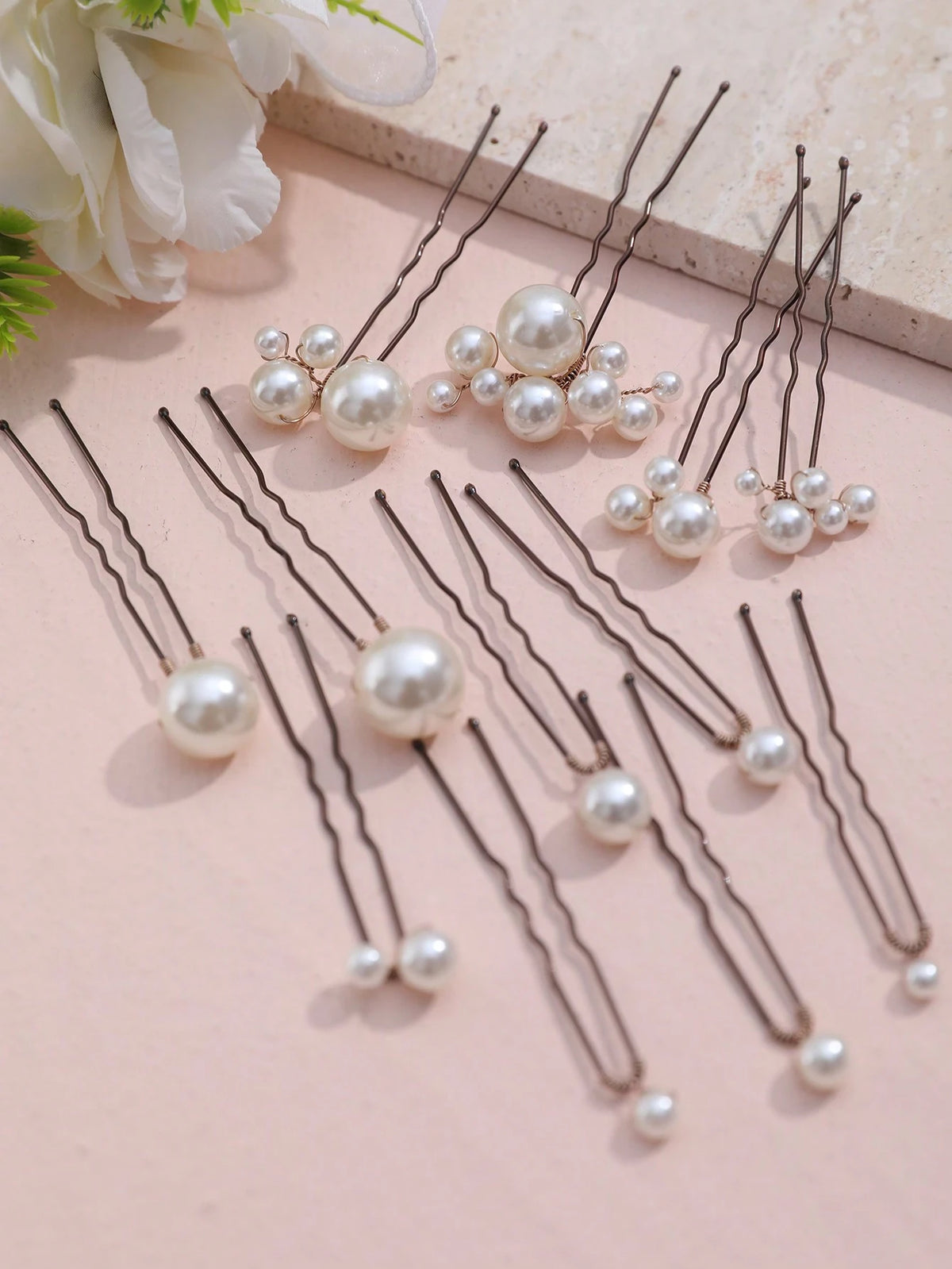 12pcs Faux Pearl Decor Hair Clips, Versatile Hair Accessories Suitable For Bride, Daily Wear & Wedding Valentine's Day Accessories