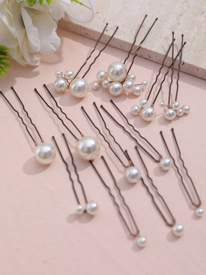 12pcs Faux Pearl Decor Hair Clips, Versatile Hair Accessories Suitable For Bride, Daily Wear & Wedding Valentine's Day Accessories