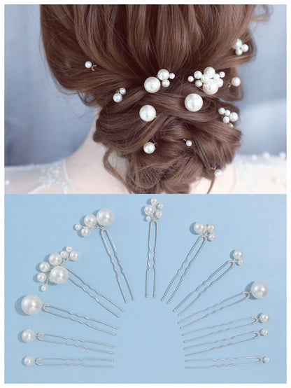 12pcs Faux Pearl Decor Hair Clips, Versatile Hair Accessories Suitable For Bride, Daily Wear & Wedding Valentine's Day Accessories