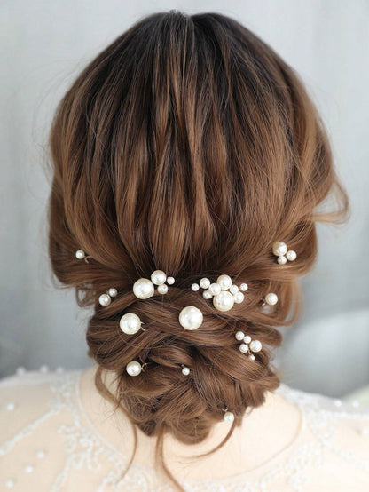 12pcs Faux Pearl Decor Hair Clips, Versatile Hair Accessories Suitable For Bride, Daily Wear & Wedding Valentine's Day Accessories