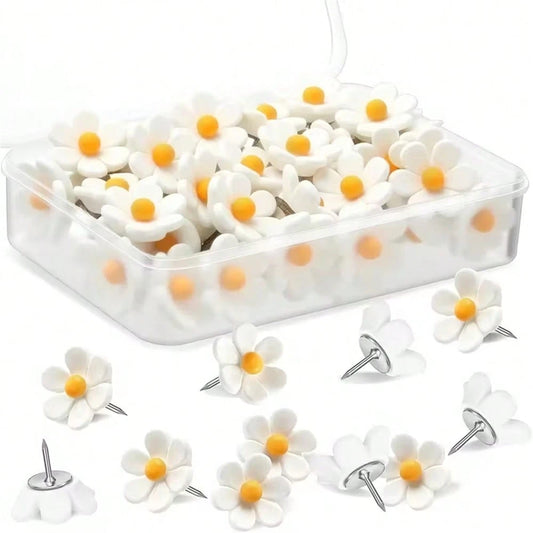12pcs Flower Shaped Thumbtacks, White Soft Cork Board Pins, Decorative Thumbtacks For Photo Wall, Feature Wall, Map, Bulletin Board, Office Or Home