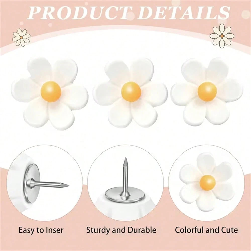 12pcs Flower Shaped Thumbtacks, White Soft Cork Board Pins, Decorative Thumbtacks For Photo Wall, Feature Wall, Map, Bulletin Board, Office Or Home