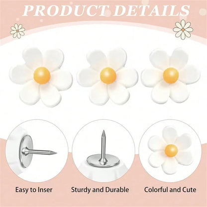 12pcs Flower Shaped Thumbtacks, White Soft Cork Board Pins, Decorative Thumbtacks For Photo Wall, Feature Wall, Map, Bulletin Board, Office Or Home