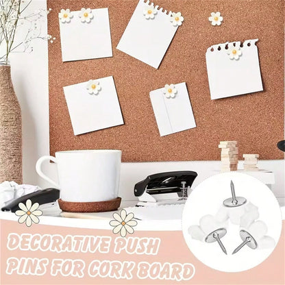 12pcs Flower Shaped Thumbtacks, White Soft Cork Board Pins, Decorative Thumbtacks For Photo Wall, Feature Wall, Map, Bulletin Board, Office Or Home