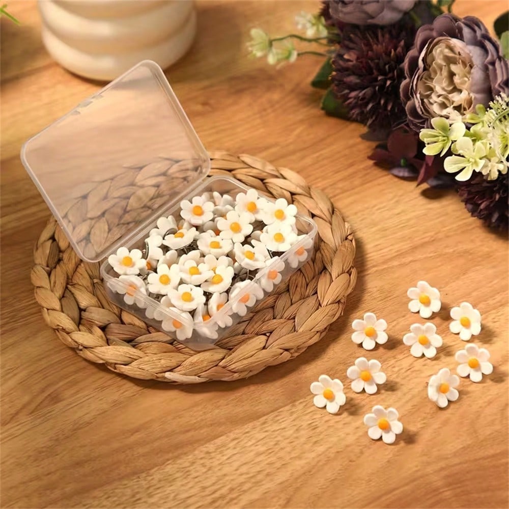 12pcs Flower Shaped Thumbtacks, White Soft Cork Board Pins, Decorative Thumbtacks For Photo Wall, Feature Wall, Map, Bulletin Board, Office Or Home