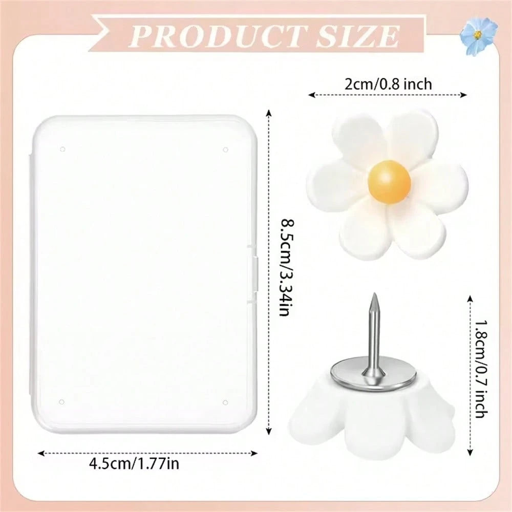 12pcs Flower Shaped Thumbtacks, White Soft Cork Board Pins, Decorative Thumbtacks For Photo Wall, Feature Wall, Map, Bulletin Board, Office Or Home