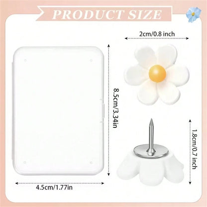 12pcs Flower Shaped Thumbtacks, White Soft Cork Board Pins, Decorative Thumbtacks For Photo Wall, Feature Wall, Map, Bulletin Board, Office Or Home