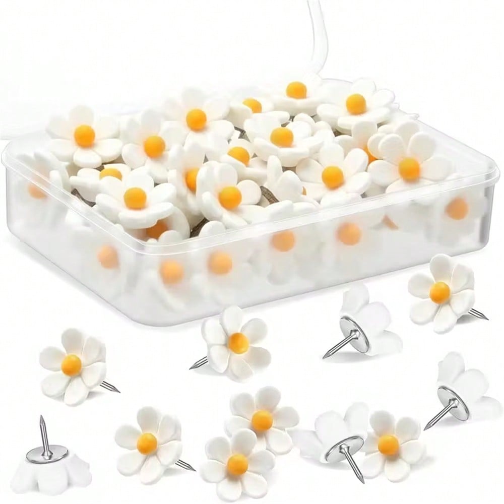 12pcs Flower Shaped Thumbtacks, White Soft Cork Board Pins, Decorative Thumbtacks For Photo Wall, Feature Wall, Map, Bulletin Board, Office Or Home