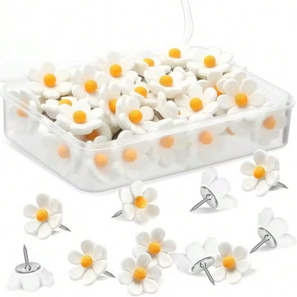 12pcs Flower Shaped Thumbtacks, White Soft Cork Board Pins, Decorative Thumbtacks For Photo Wall, Feature Wall, Map, Bulletin Board, Office Or Home