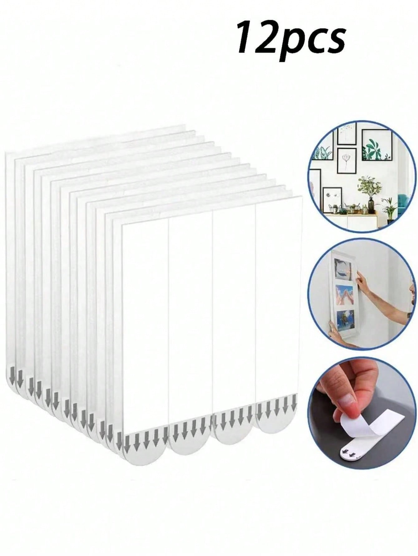 12pcs No-Drill Self-Adhesive Tape Strips, Picture Frame Fixing Poster Wall Hook Decoration Fixing Double-Sided Tape, No Damage Self-Adhesive Tape For Picture Frame, No-Drill Self-Adhesive Tape For Wal