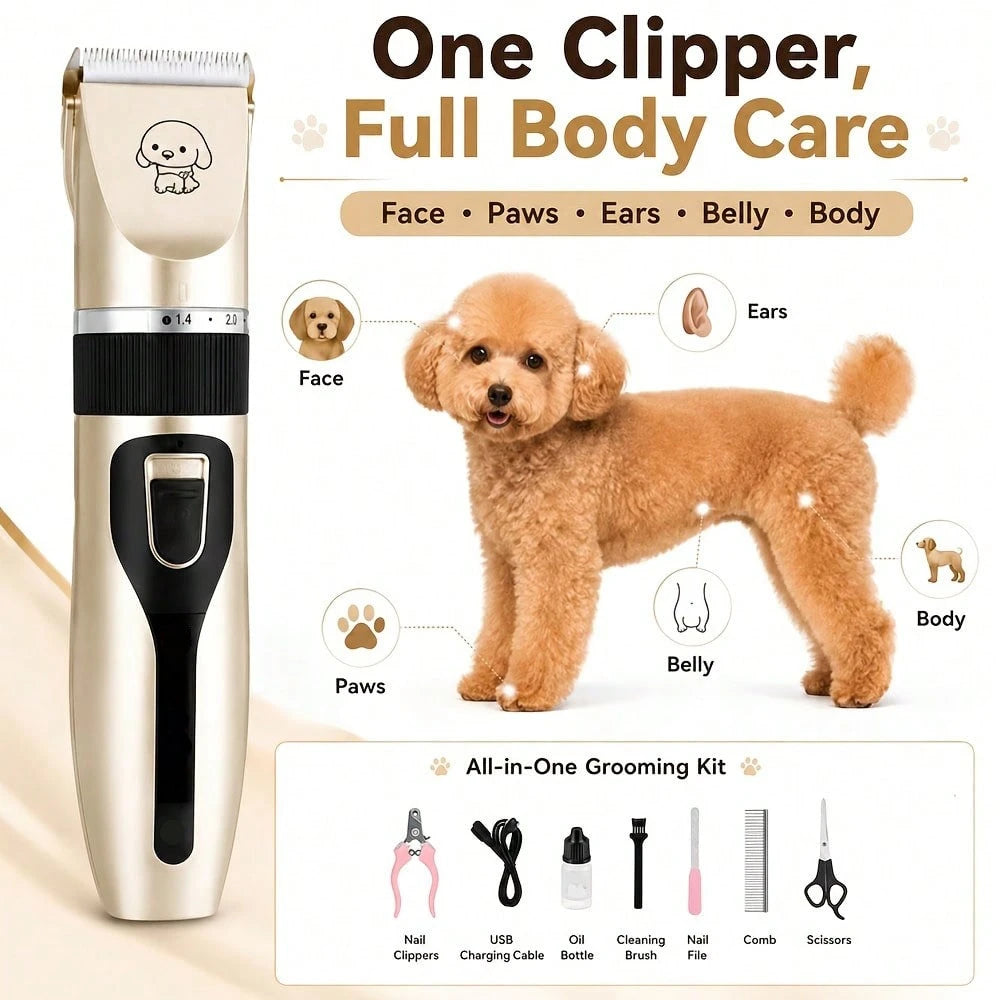 12pcs Pet Shaver Kit, Professional Electric Pet Grooming Clippers, Rechargeable Cordless Low Noise Trimmer For Dogs, Cats, Suitable For Various Pet Hair Lengths, Professional Pet Grooming Salon Use