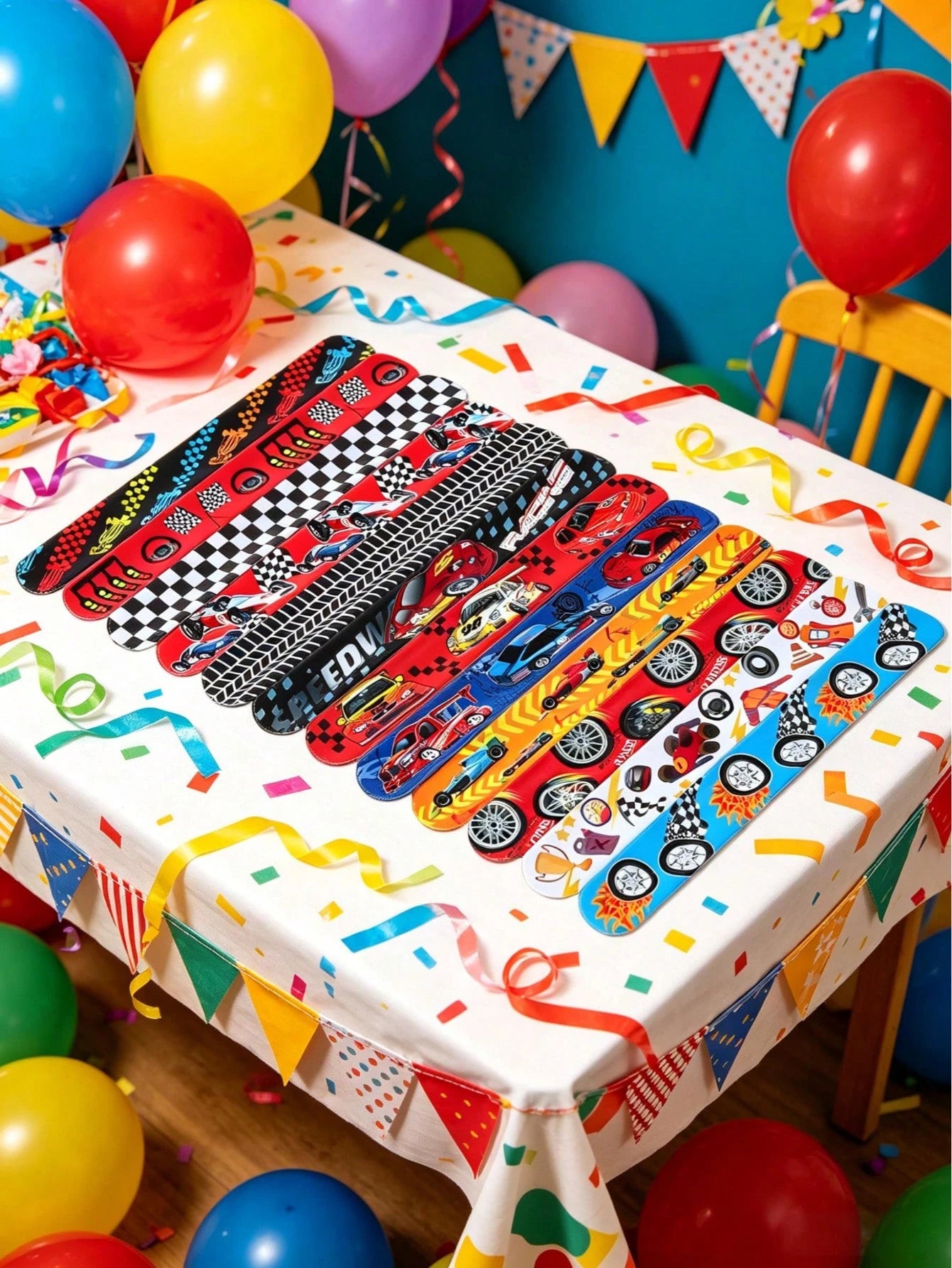 12pcs Racing Theme Plastic Slap Bracelets, Racing Slap Bracelets, Birthday Wedding Decoration, Baby Boy Shower Supplies, Gender Reveal Party Supplies, Racing Theme Birthday Party Decoration, 1st Birth