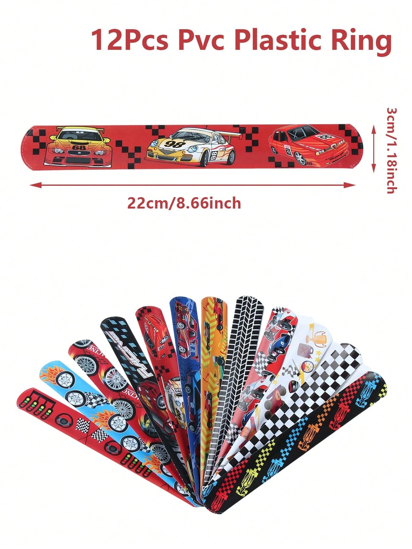 12pcs Racing Theme Plastic Slap Bracelets, Racing Slap Bracelets, Birthday Wedding Decoration, Baby Boy Shower Supplies, Gender Reveal Party Supplies, Racing Theme Birthday Party Decoration, 1st Birth