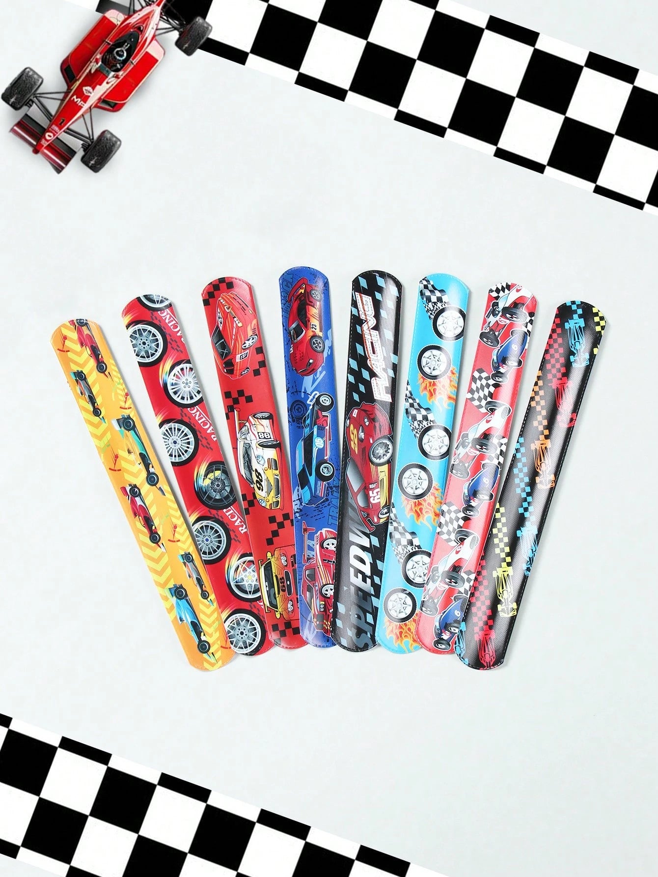 12pcs Racing Theme Plastic Slap Bracelets, Racing Slap Bracelets, Birthday Wedding Decoration, Baby Boy Shower Supplies, Gender Reveal Party Supplies, Racing Theme Birthday Party Decoration, 1st Birth